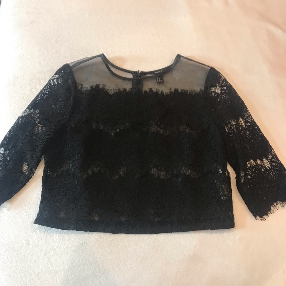 Forever 21 Mesh And Eyelash Lace Blouse